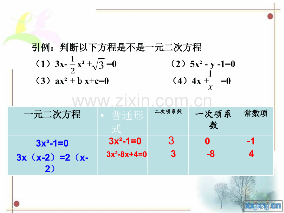 十一课一元二次方程复习省名师优质课赛课获奖课件市赛课一等奖课件.ppt_第3页