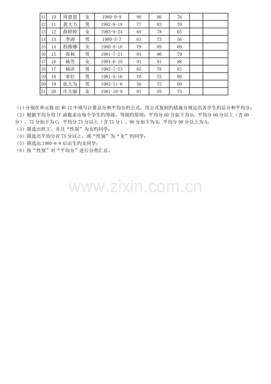 2023年Excel的基本知识测试题表格操作.docx_第3页