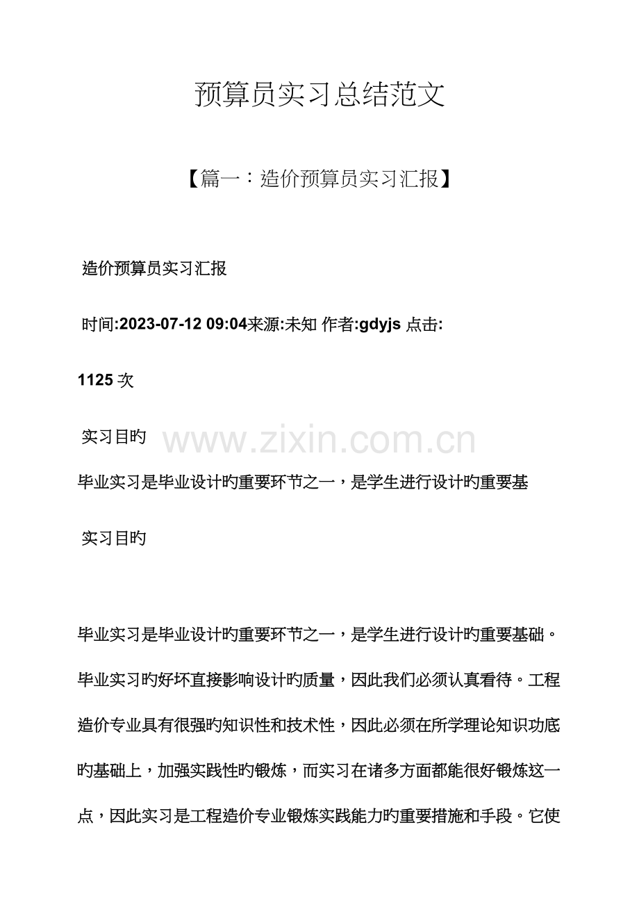 2023年工作总结之预算员实习总结范文.docx_第1页