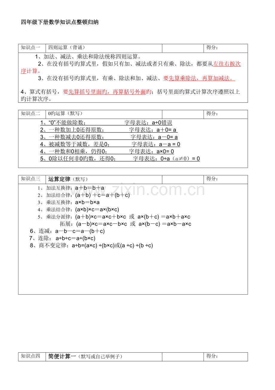 2023年四年级下册数学知识点整理归纳.doc_第1页