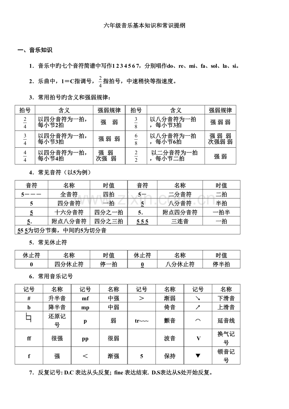 2023年六年级音乐知识点汇总.doc_第1页