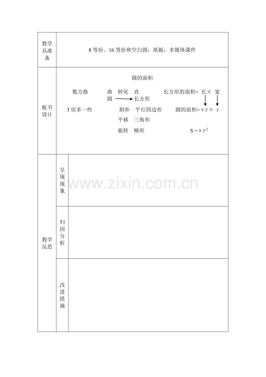 苏教版五年级下册圆的面积教学设计.doc_第2页