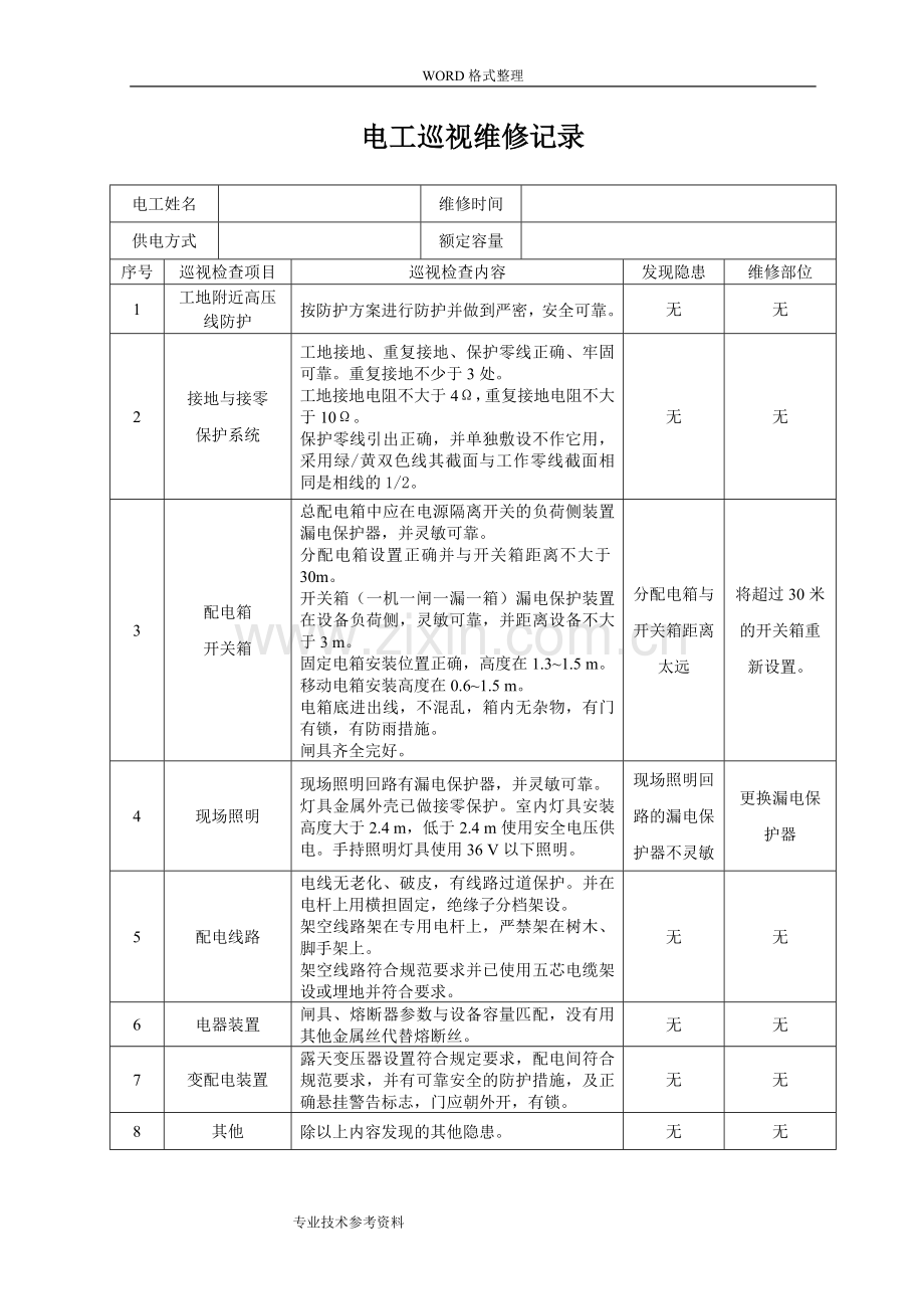 电工巡视维修记录文本表含内容74.doc_第3页