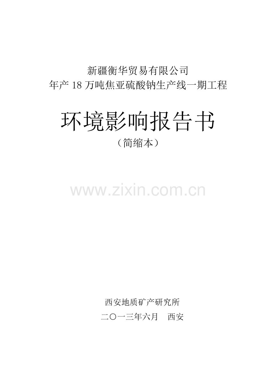 衡华贸易有限公司年产18万吨焦亚硫酸钠生产线一期工程立项环境影响评估报告书.doc_第1页