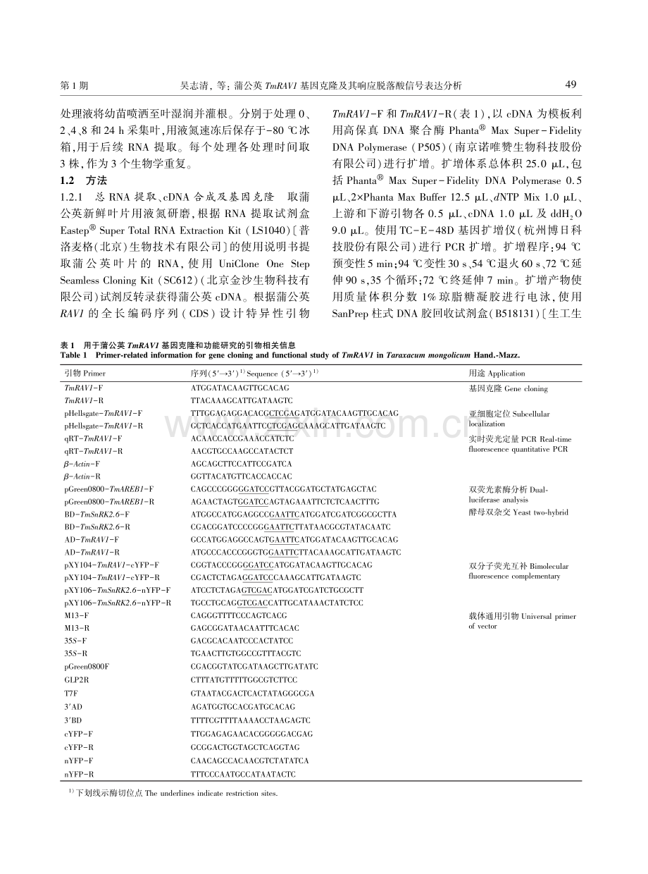 蒲公英TmRAV1基因克隆及其响应脱落酸信号表达分析.pdf_第3页