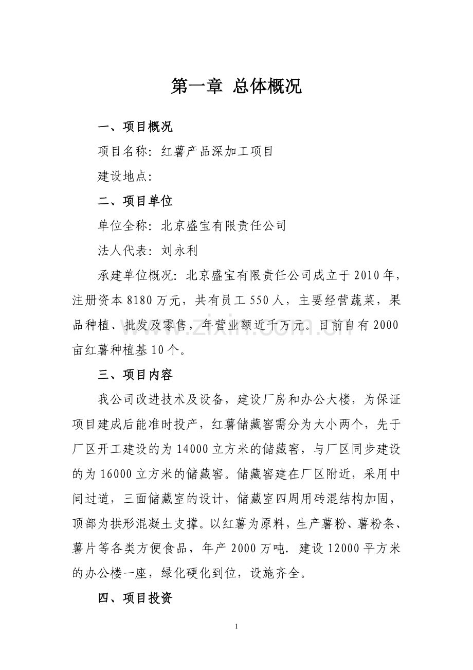 红薯产品深加工项目建设投资可行性分析论证报告.doc_第1页