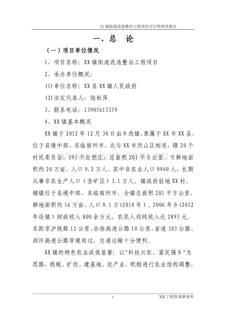 XX镇街道改造整治工程项目可行性研究报告.doc_第3页