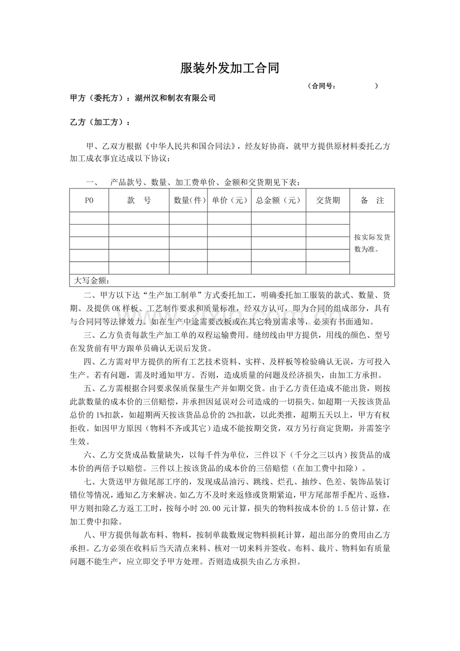 服装外发加工合同.doc_第1页