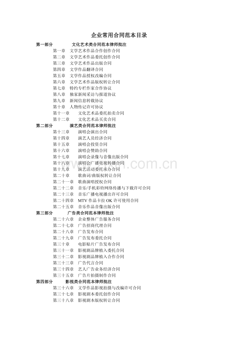 企业常用合同范本目录...doc_第1页