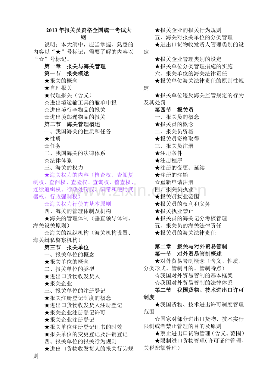 2013年报关员资格全国统一考试大纲.doc_第1页