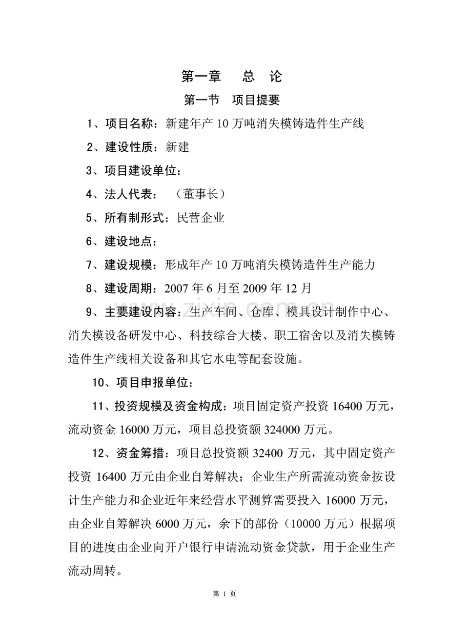 年产10万吨消失模铸造件生产线项目可研报告.pdf_第1页