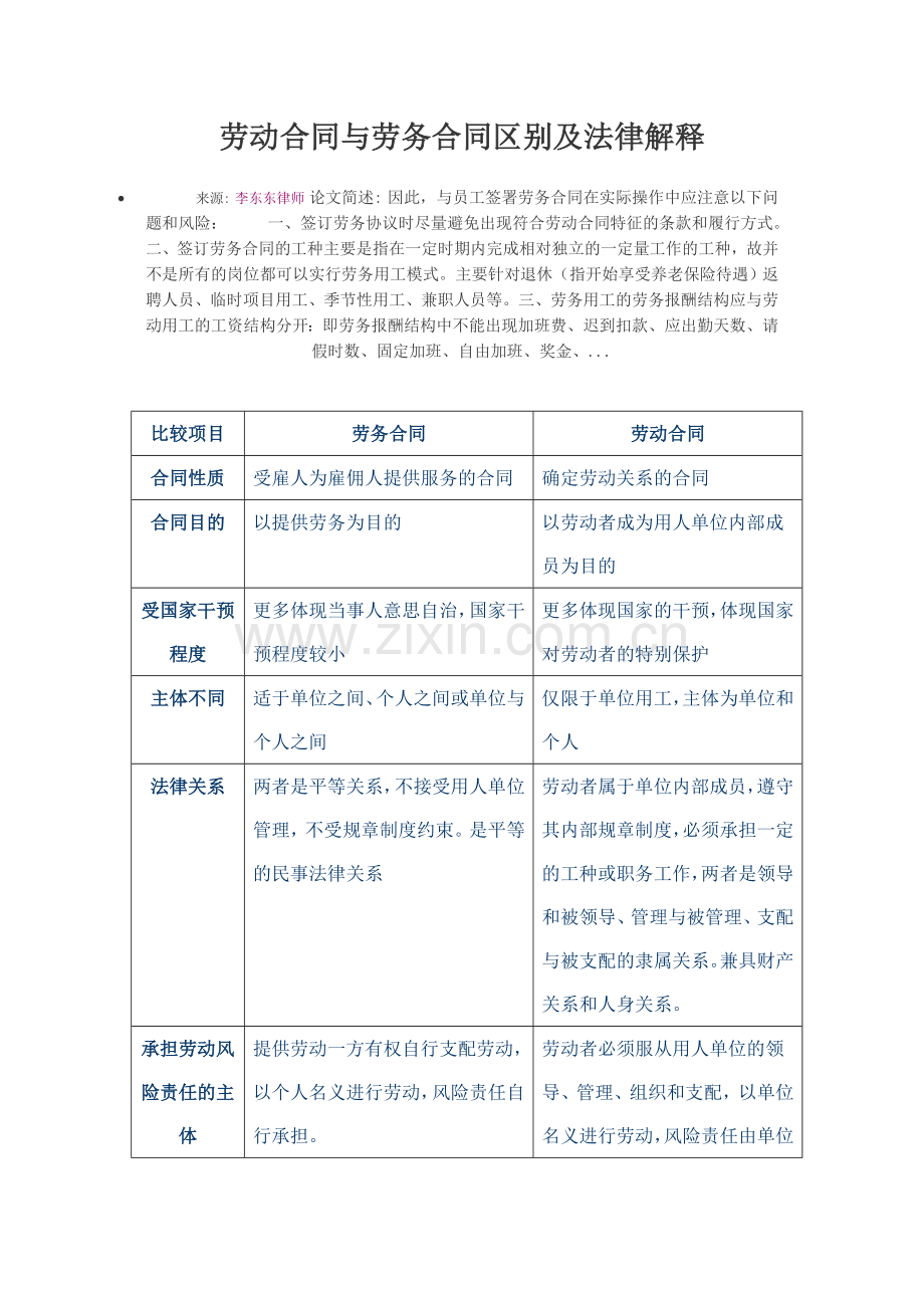 劳动合同与劳务合同区别及案例.doc_第1页