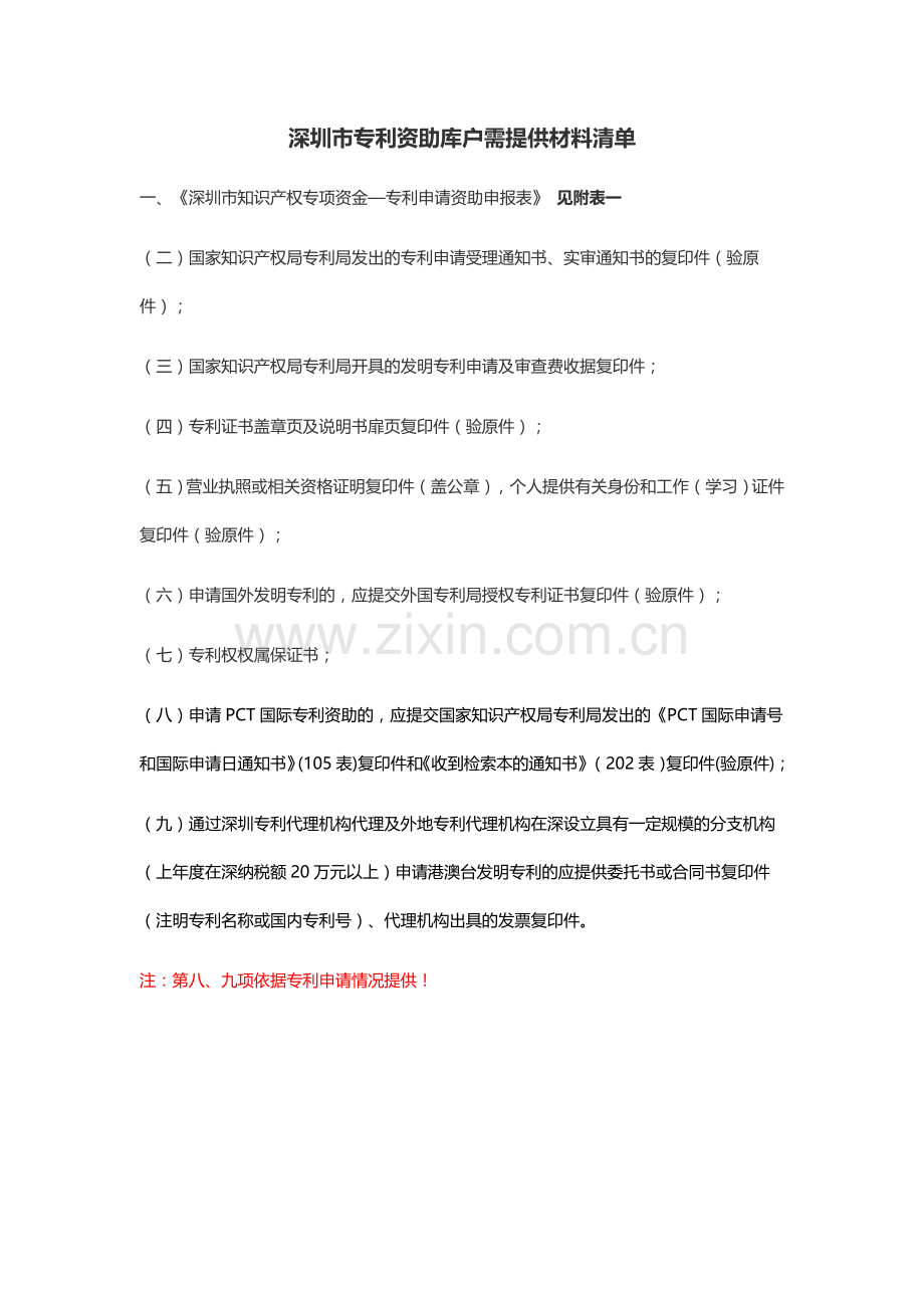 深圳市专利资助项目资料清单.docx_第1页