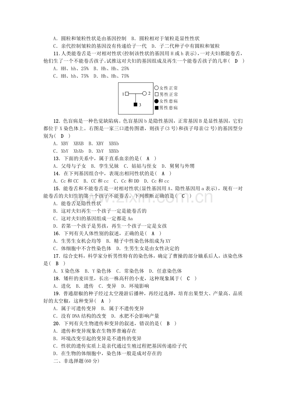 八年级生物下册---生物的遗传和变异测试题-新人教版1.doc_第2页