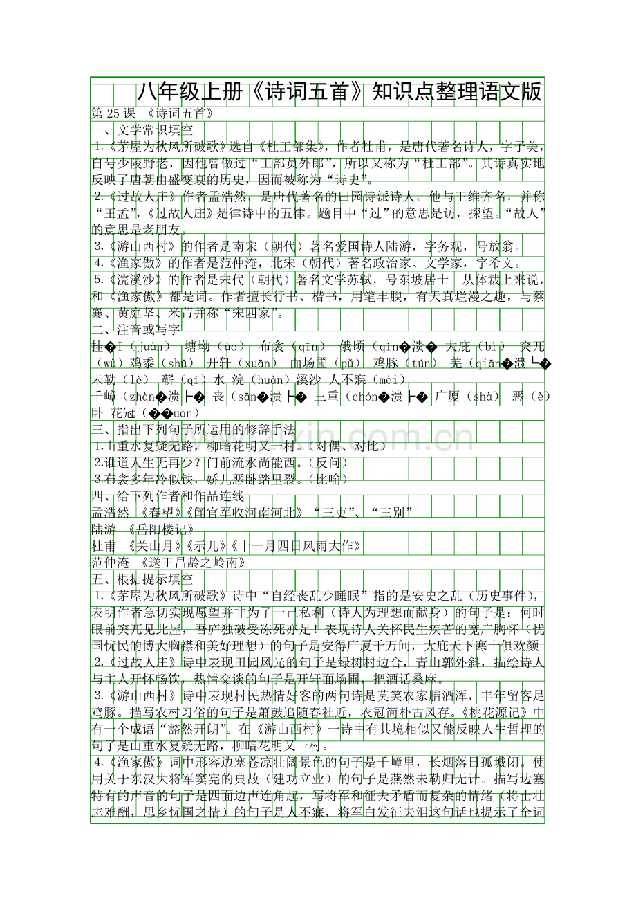 八年级上册诗词五首知识点整理语文版.docx_第1页