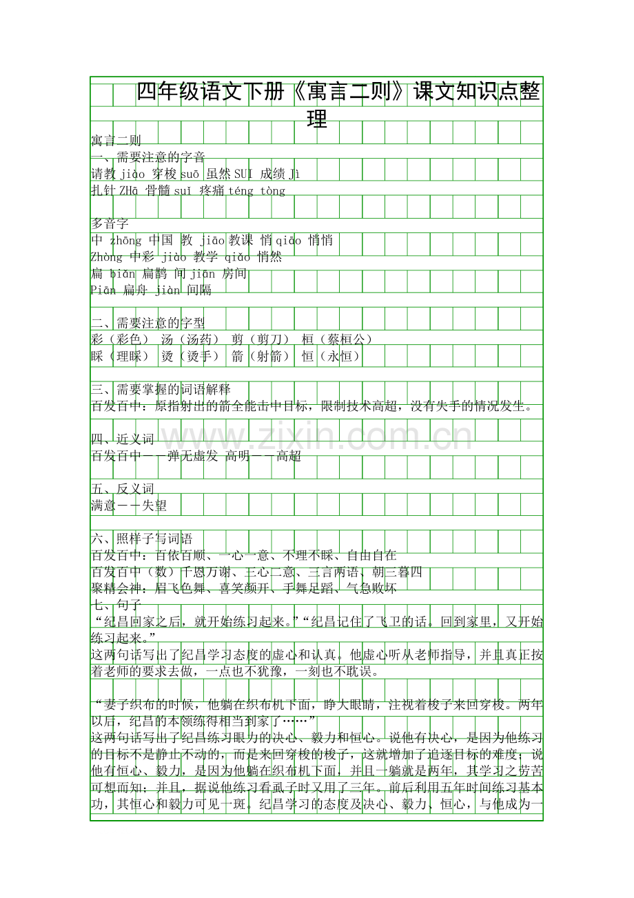 四年级语文下册寓言二则课文知识点整理.docx_第1页