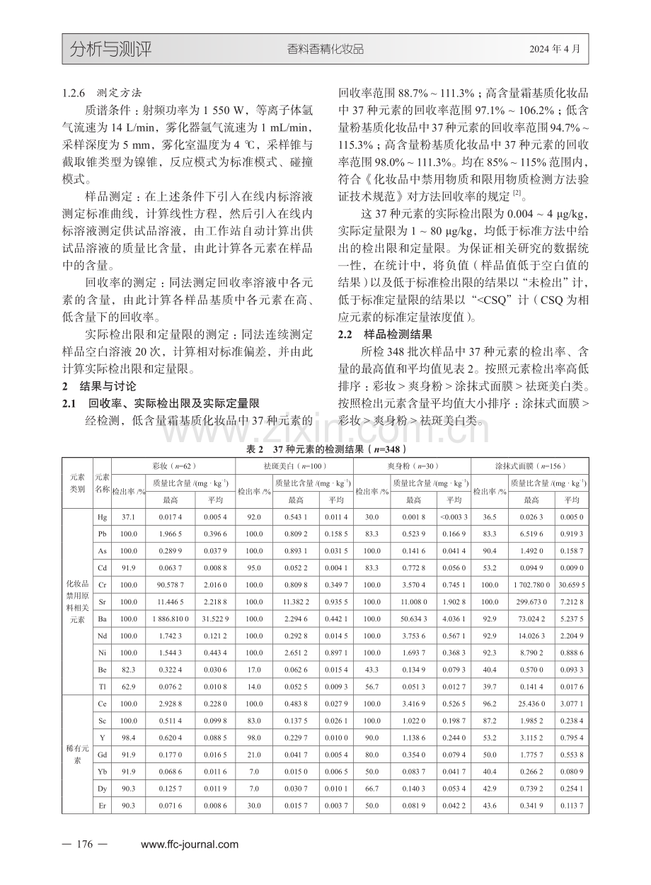 市售348批次化妆品中锂等37种元素的含量测定及分析.pdf_第3页