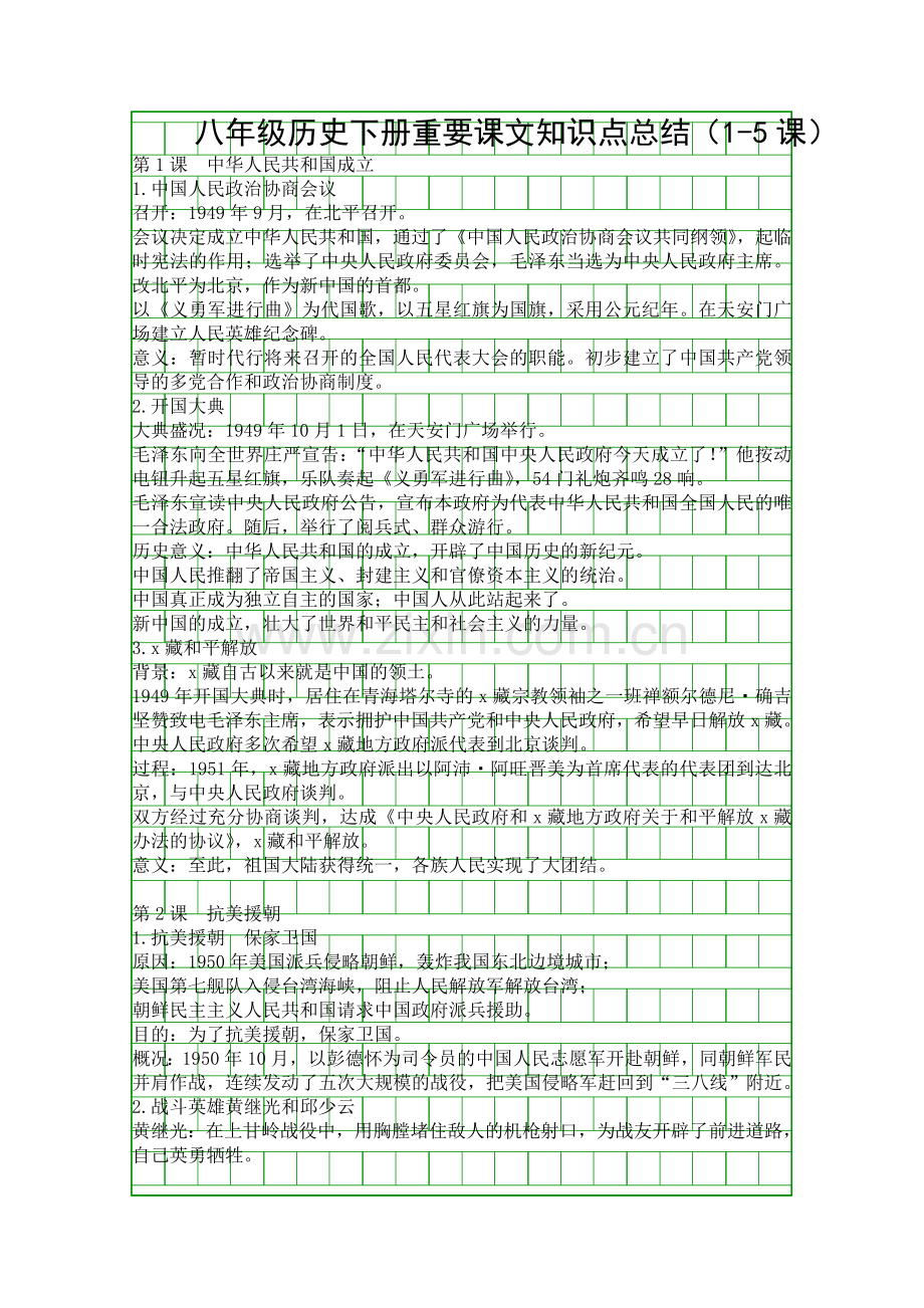 八年级历史下册重要课文知识点总结15课.docx_第1页