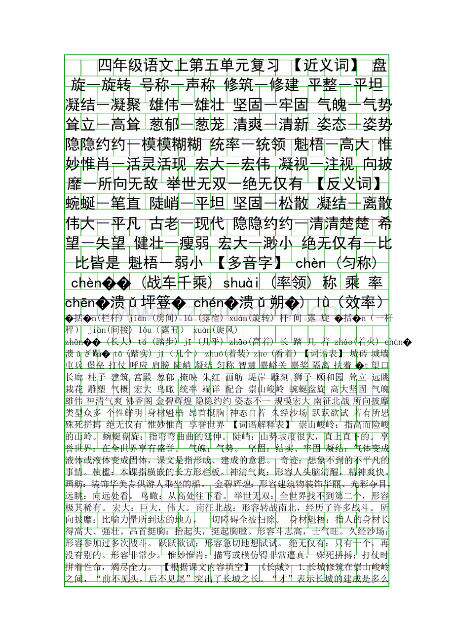 四年级语文上册知识点复习及训练题人教版.docx_第1页