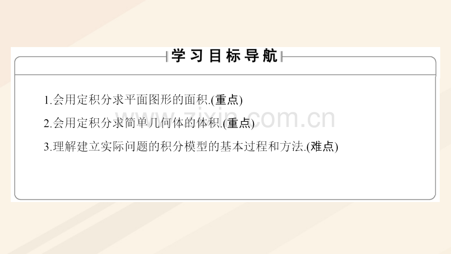 学高中数学定积分平面图形的面积简单几何体的体积北师大版选修.pptx_第1页