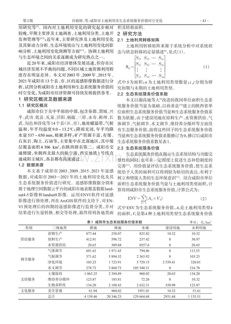 咸阳市土地利用及生态系统服务价值时空变化.pdf_第2页