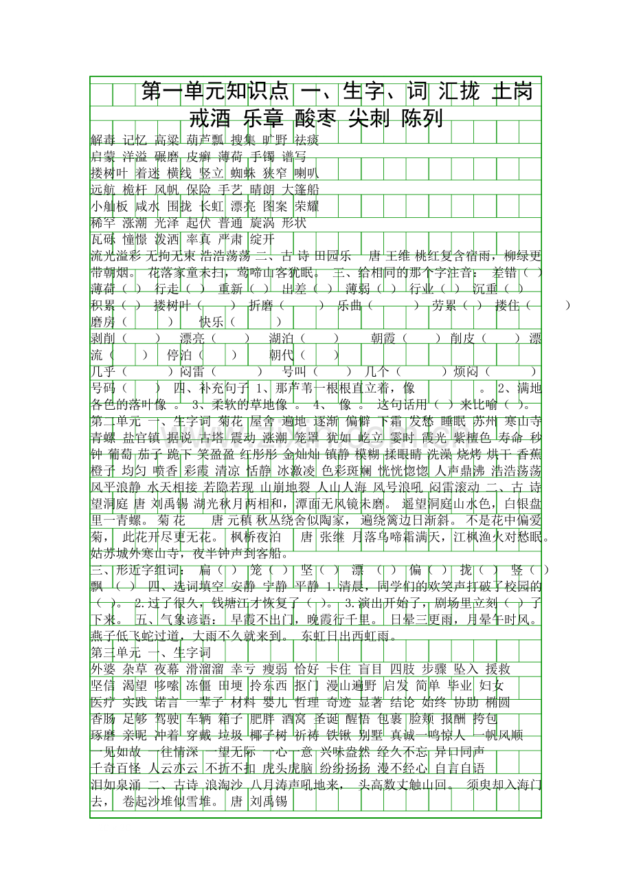 四年级语文上册58单元知识点S版.docx_第1页