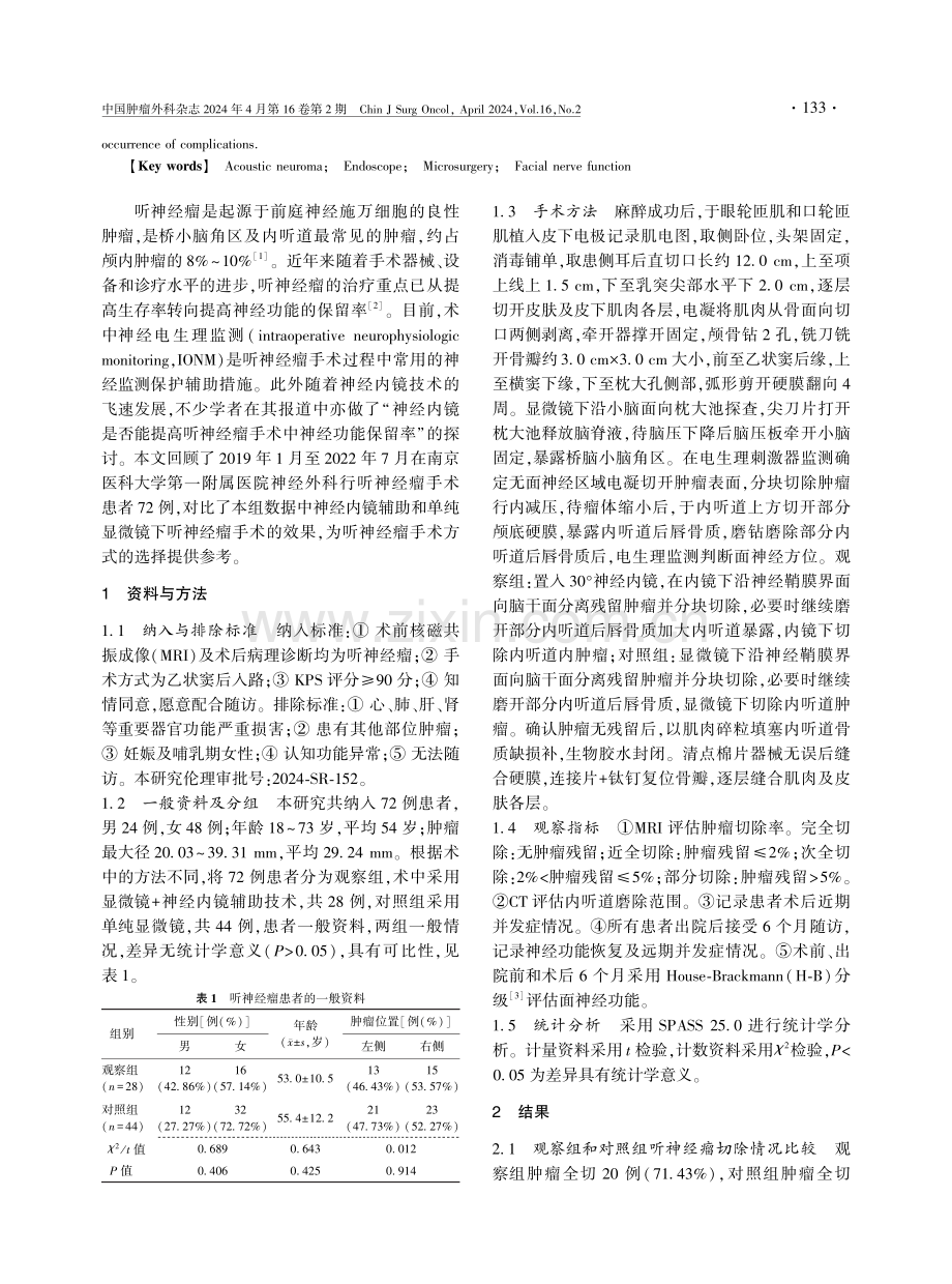 神经内镜辅助与单纯显微镜下听神经瘤切除术的疗效比较.pdf_第2页