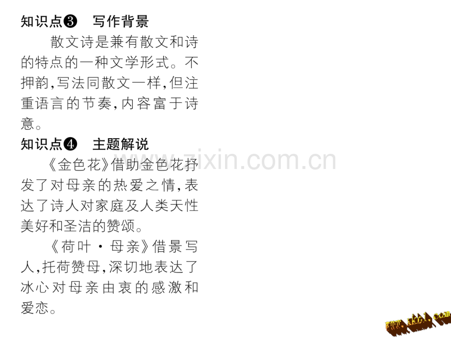 新教材人教版七年级语文上册7散文诗二首金色花nbsp;荷叶母亲导学案及答案初中语文学案网详细信息.pptx_第3页