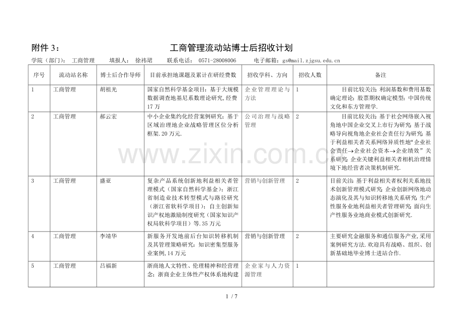 工商管理流动站博士后招收完整计划书.doc_第1页