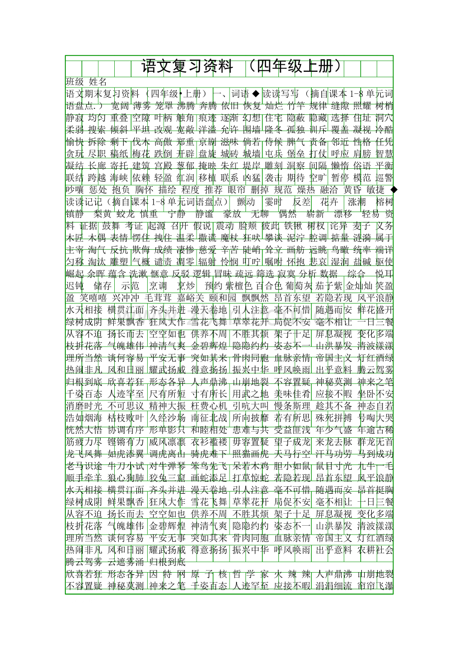 四年级语文上册期末分类复习资料人教版.docx_第1页
