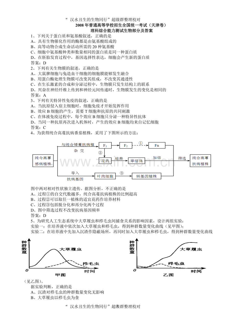 天津卷高考生物试卷答案解析已核对.doc_第1页