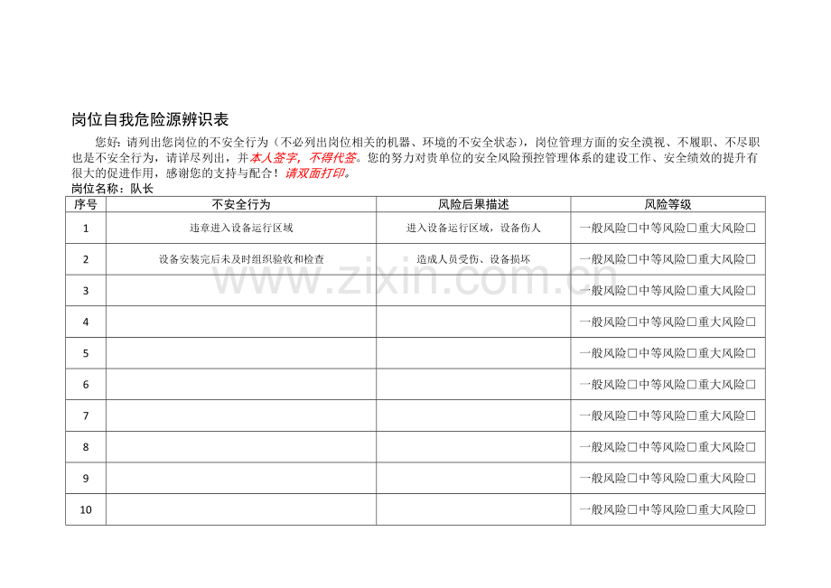 岗位自我危险源辨识表1.doc_第1页