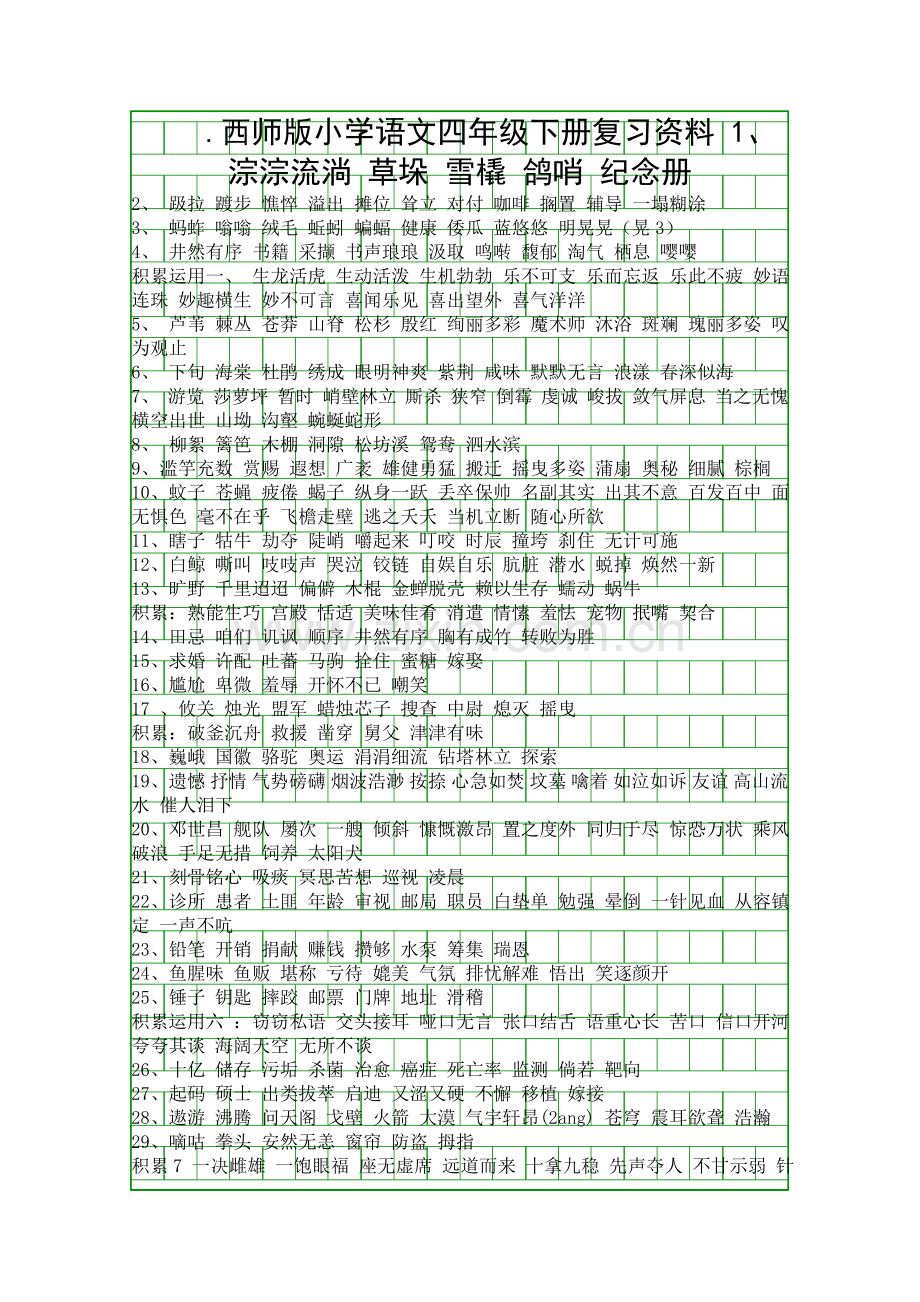 四年级语文下册复习资料西师版.docx_第1页