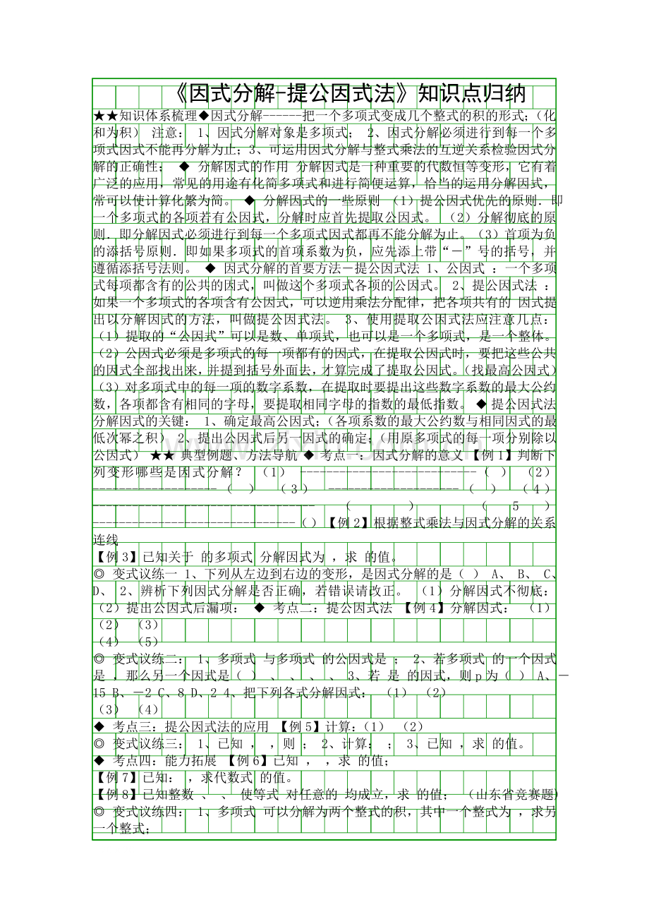 因式分解提公因式法知识点归纳.docx_第1页