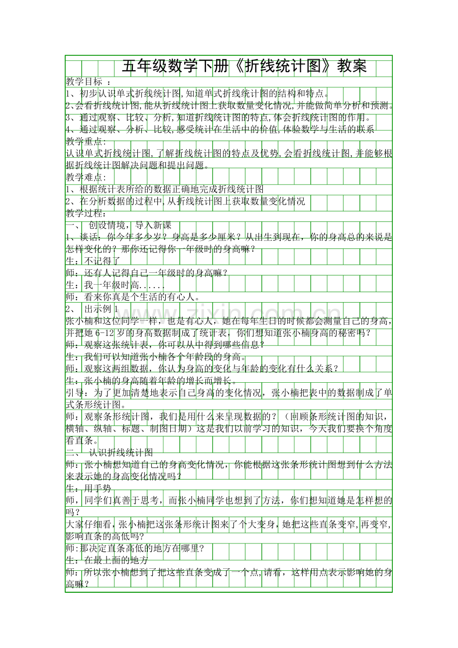 五年级数学下册折线统计图教案.docx_第1页