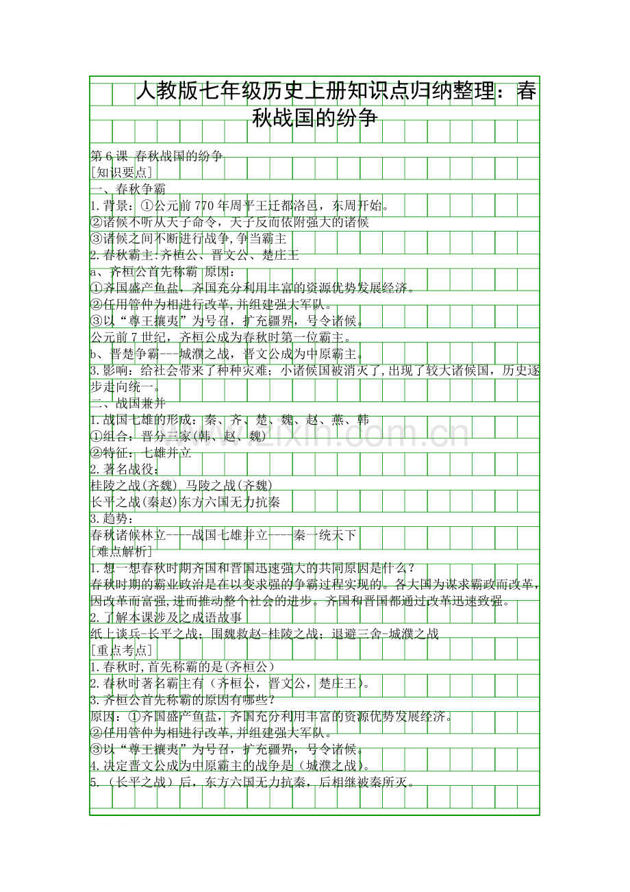 人教版七年级历史上册知识点归纳整理春秋战国的纷争.docx_第1页