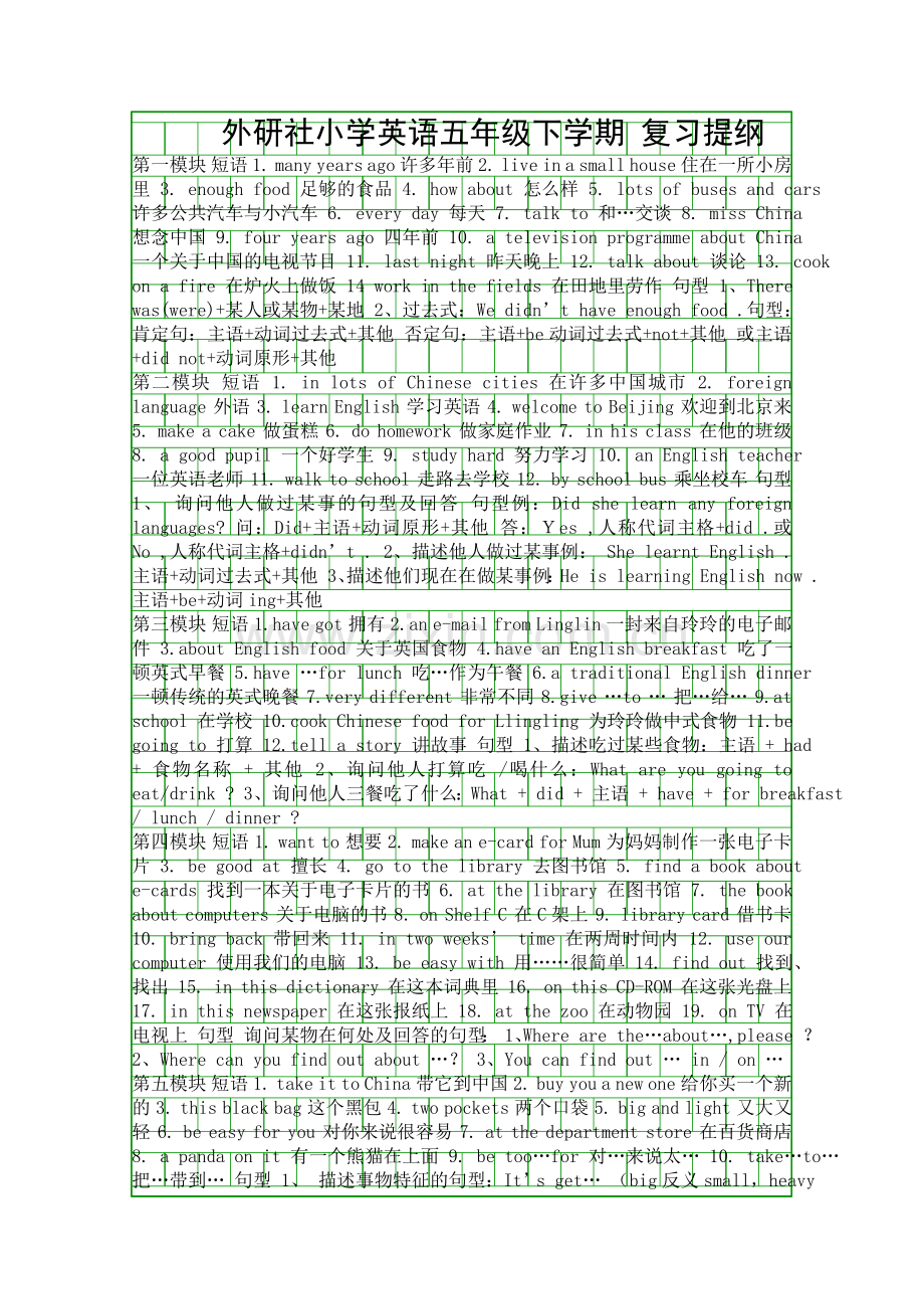 五年级英语下册复习提纲外研社.docx_第1页