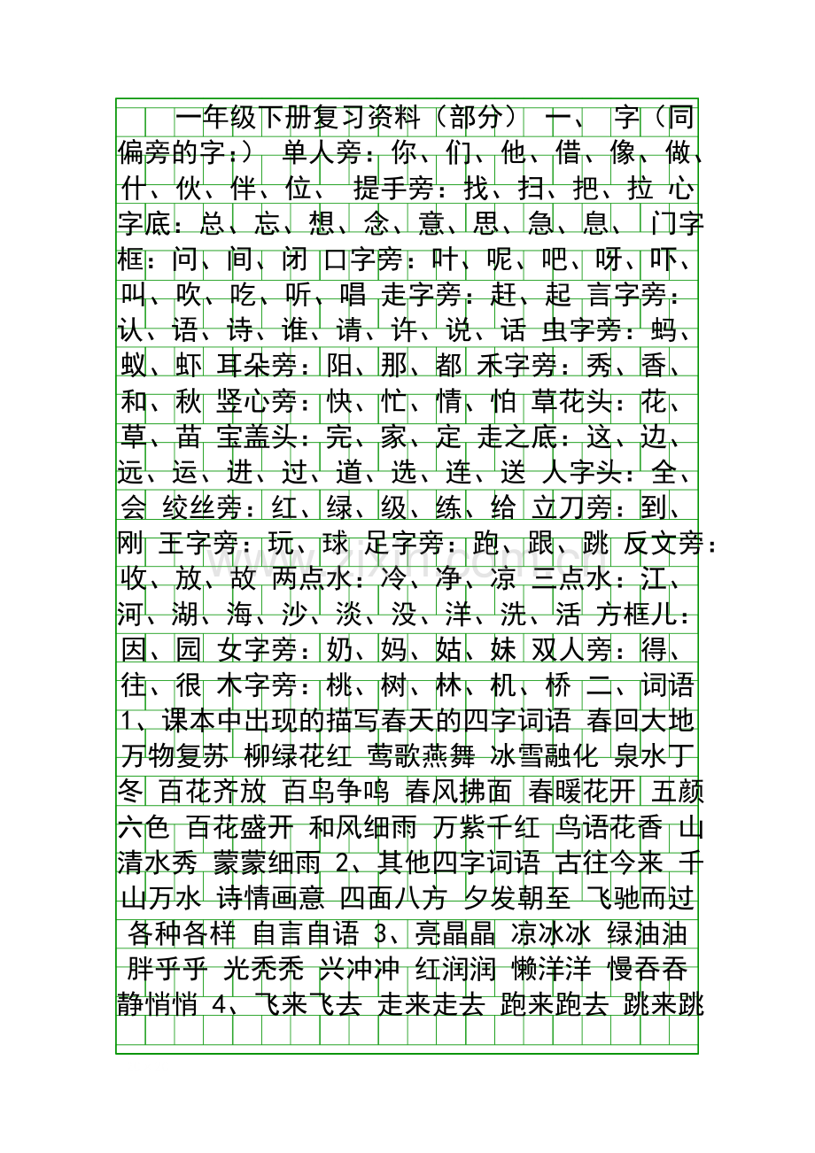 人教版一年级语文下册复习资料.docx_第1页