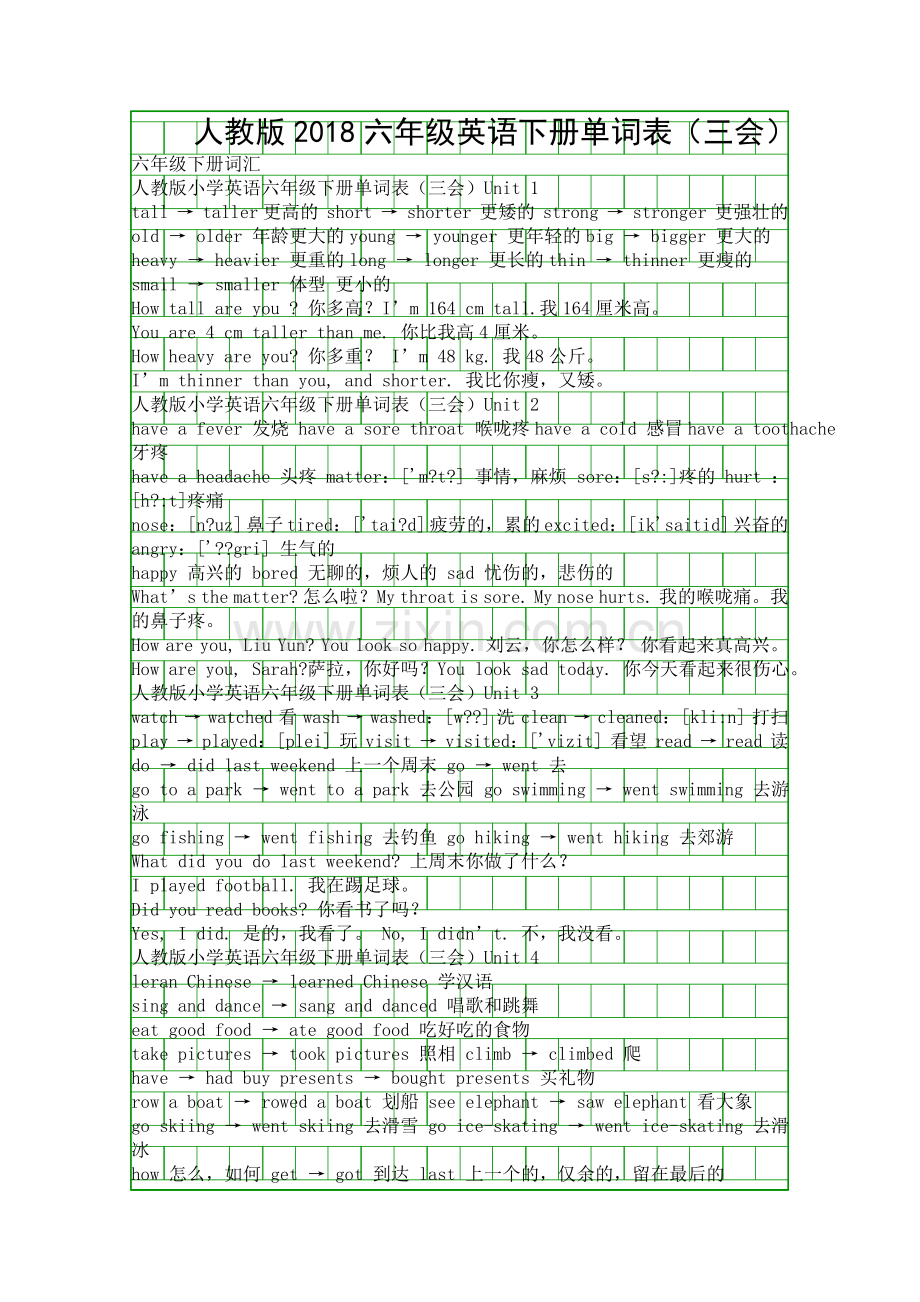 人教版2018六年级英语下册单词表三会.docx_第1页