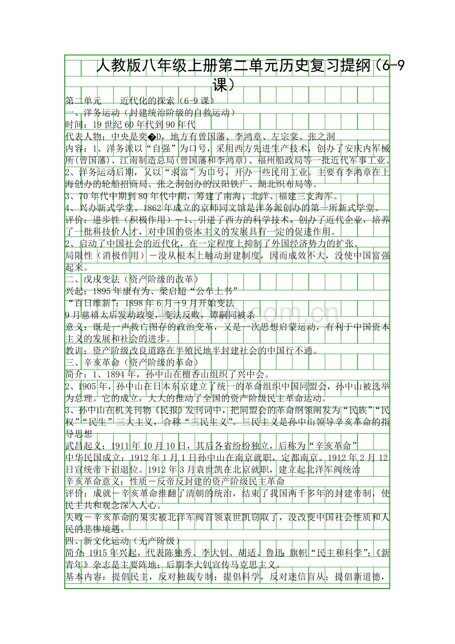 人教版八年级上册历史复习提纲69课.docx_第1页