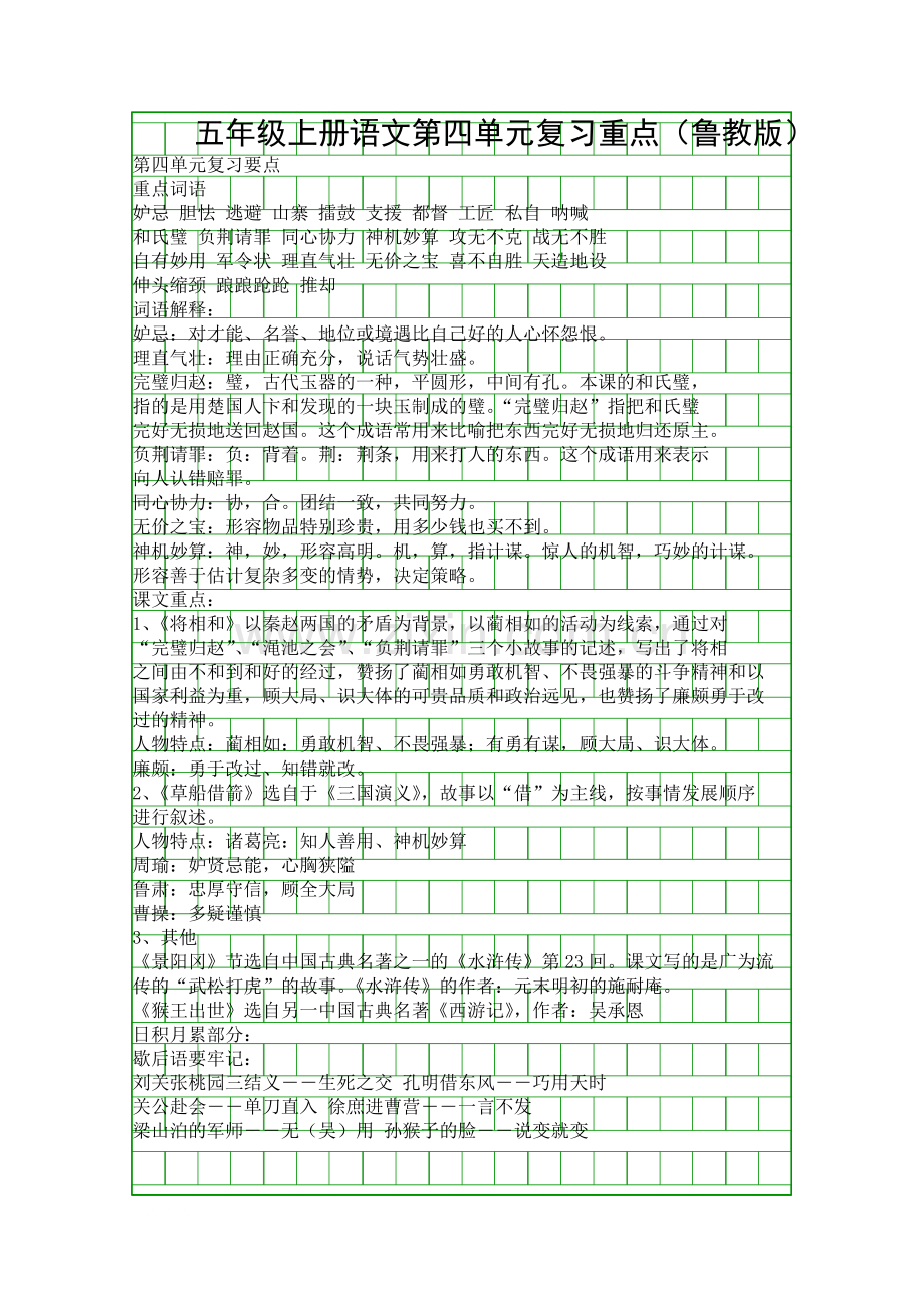 五年级上册语文第四单元复习重点(鲁教版).docx_第1页