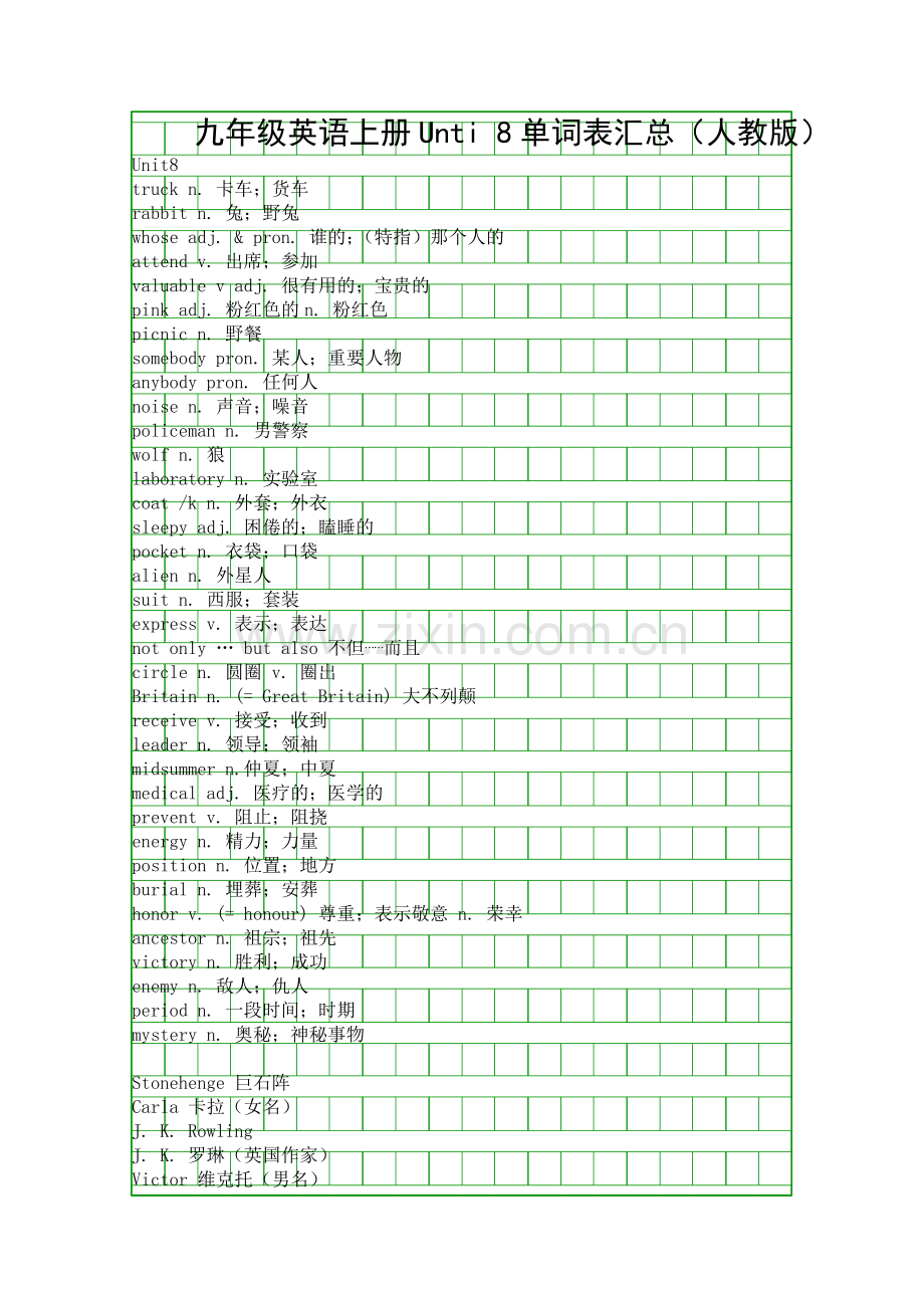 九年级英语上册Unti-8单词表汇总人教版.docx_第1页