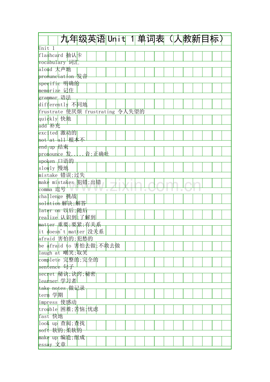 九年级英语Unit-1单词表人教新目标.docx_第1页