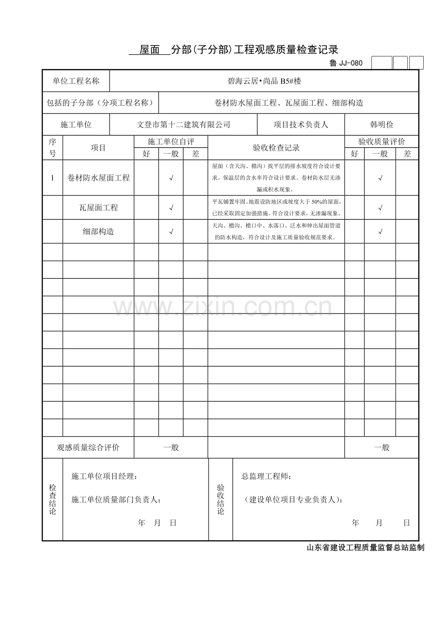 主体分部子分部工程观感质量检查记录.doc_第2页