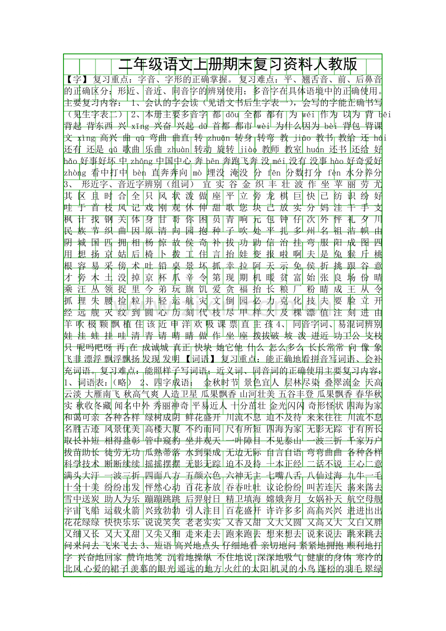 二年级语文上册期末复习资料人教版.docx_第1页