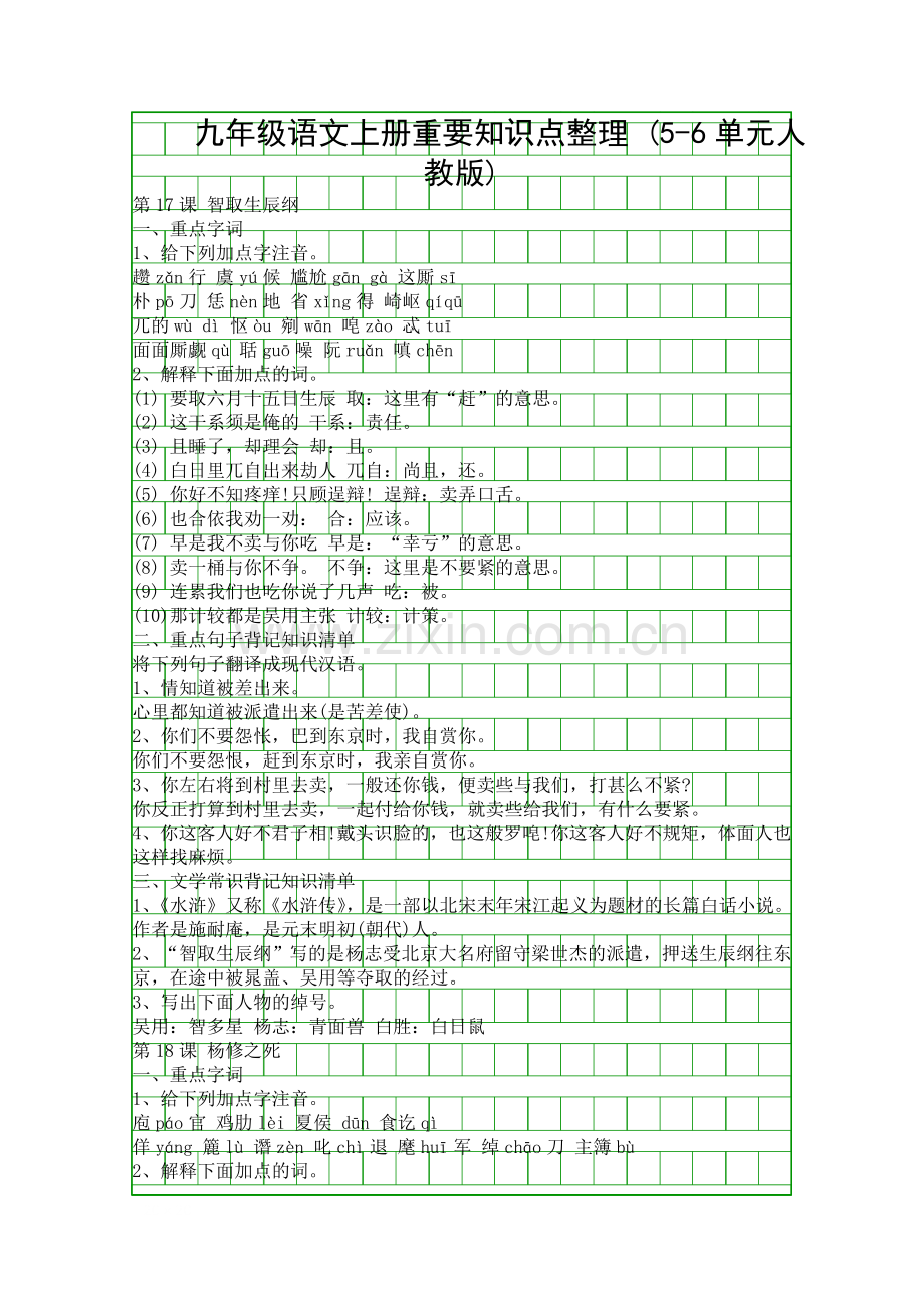 九年级语文上册重要知识点整理-56单元人教版.docx_第1页