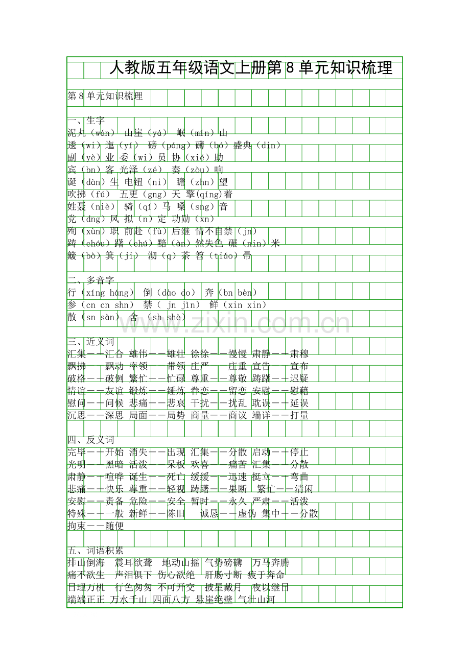 人教版五年级语文上册第8单元知识梳理.docx_第1页