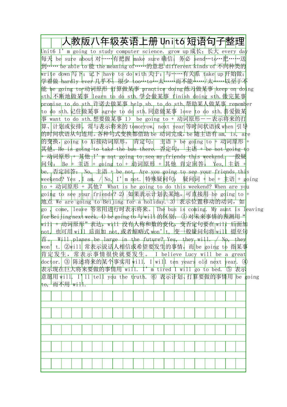 人教版八年级英语上册Unit6短语句子整理.docx_第1页