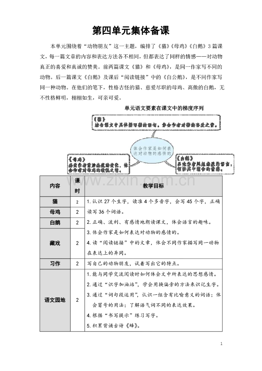 统编教材人教部编版四年级语文下册第四单元电子备课教案.pdf_第1页