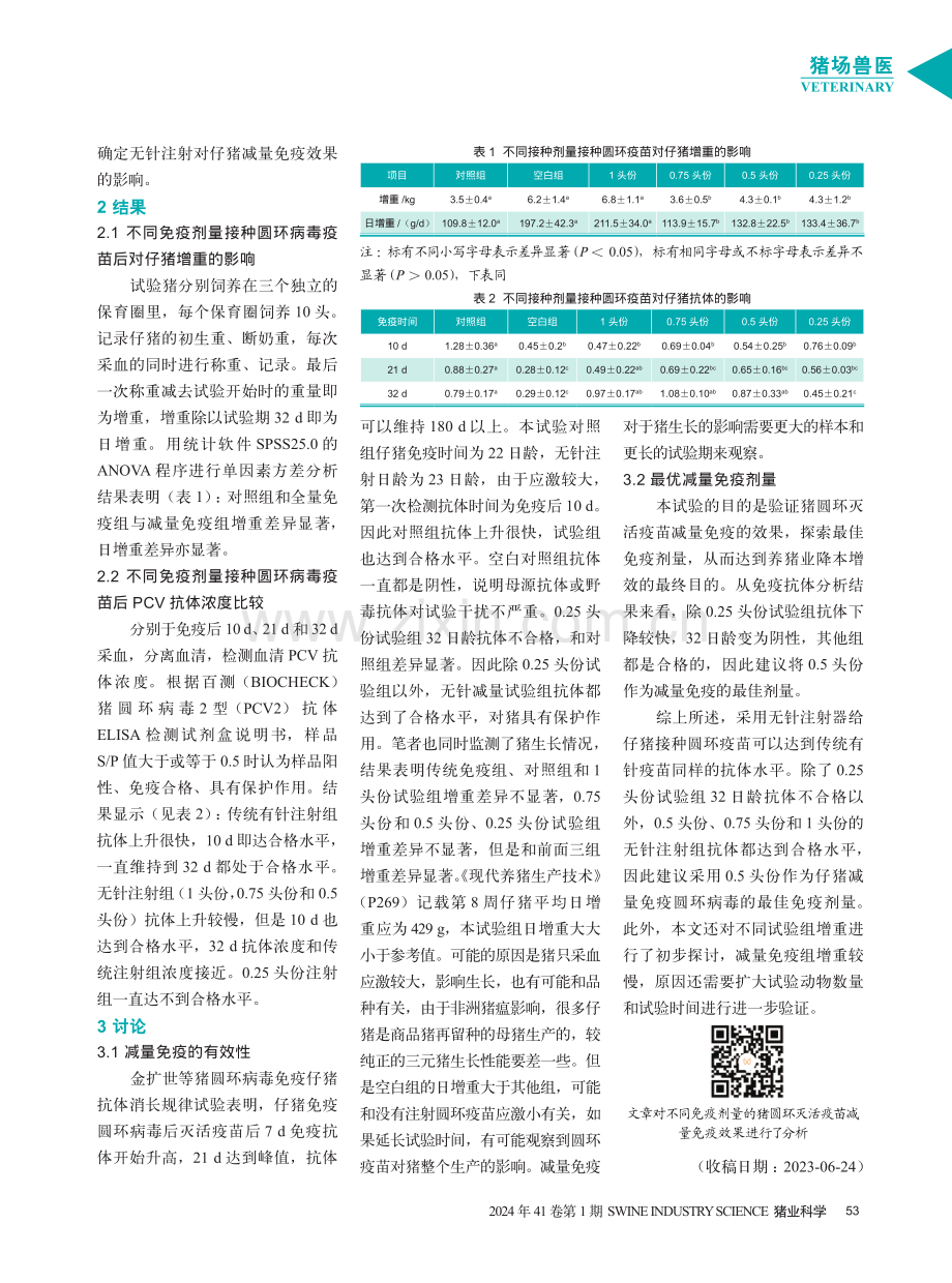 不同免疫剂量的猪圆环灭活疫苗减量免疫效果分析.pdf_第2页